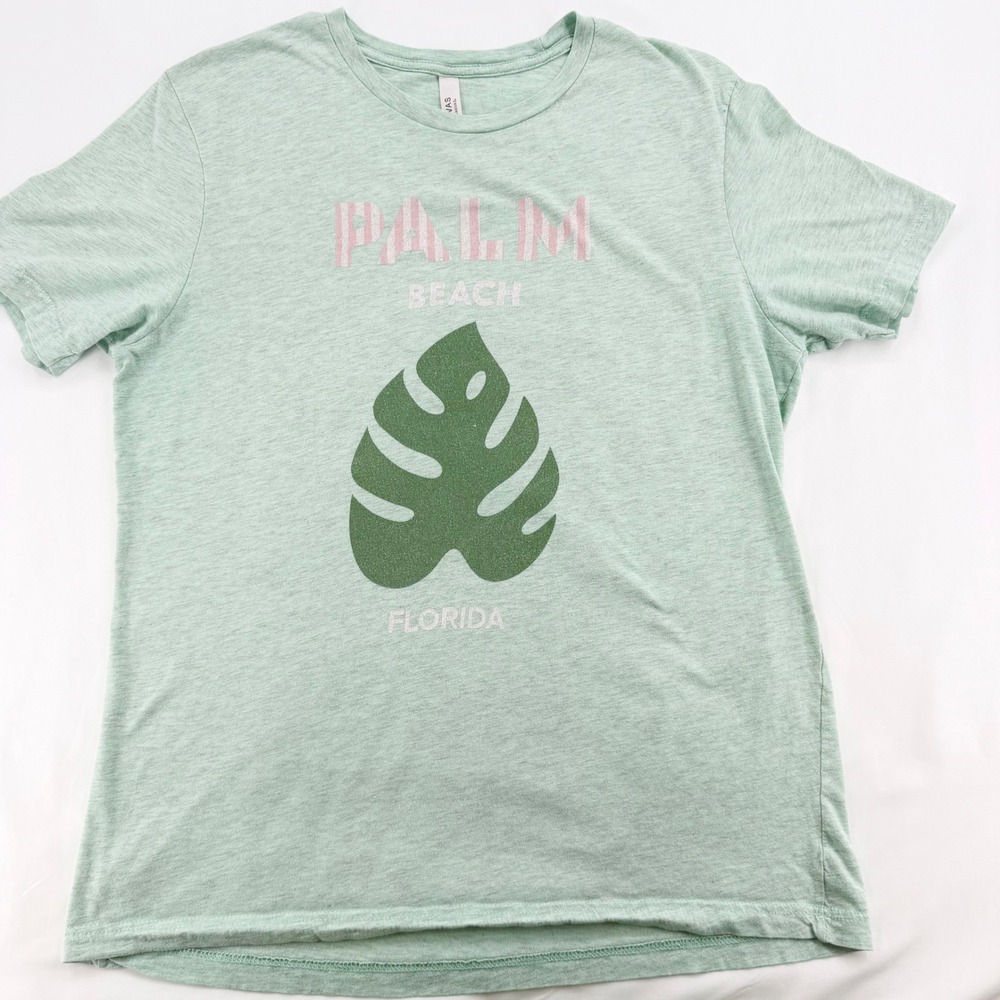 Bella Canvas Palm Beach Florida Graphic Tee Mint Green Heather Monstera Leaf L - Picture 3 of 8